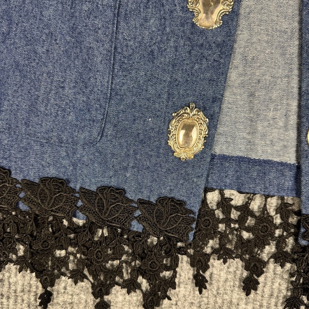 Vtg Handmade Vest Womens L /XL Denim Lace Statement Faux Buttons Western Goth - Picture 5 of 11